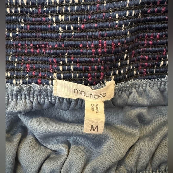 Women’s Maurices Off the Shoulder Smocked Blue Boho Knit Western Dress Medium - Picture 8 of 10